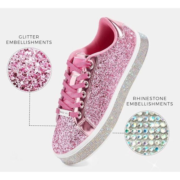 LUCKY STEP Women Platform Glitter Sneakers Sparkly Bedazzled Wedding Bridal Shoe - Picture 2 of 9
